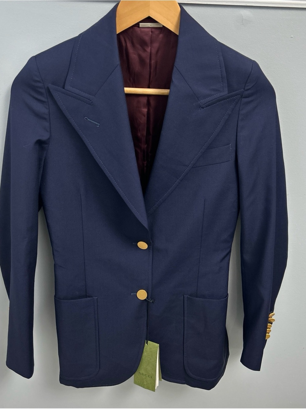NWT Gucci Uniform Blazer Jacket Navy Blue Gold Buttons Womens IT 34 US 00 XXS